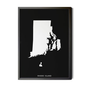 Rhode Island Map, Black and White, Inverted, Minimalist, Rhode Island Wall Art, Rhode Island Poster, Rhode Island, RI, Silhouette, Printable