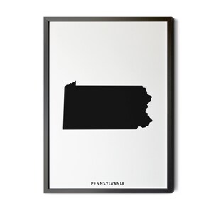 Pennsylvania Map, Black and White, Minimalist, Pennsylvania Wall Art, Pennsylvania Poster, Map of Pennsylvania, PA, Silhouette, Printable