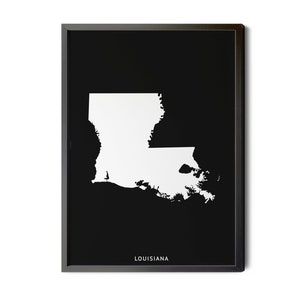 Louisiana Map, Black and White, Inverted, Minimalist, Louisiana Wall Art, Map of Louisiana, State of Louisiana, LA, Silhouette, Printable