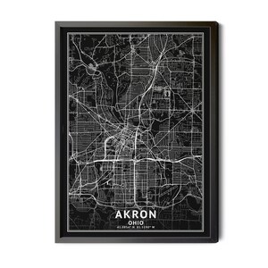 Akron Ohio Map, Black and White, Inverted, Coordinates, Map of Akron, Akron OH, Map Art, City Street Map, Perfect Details, Printable