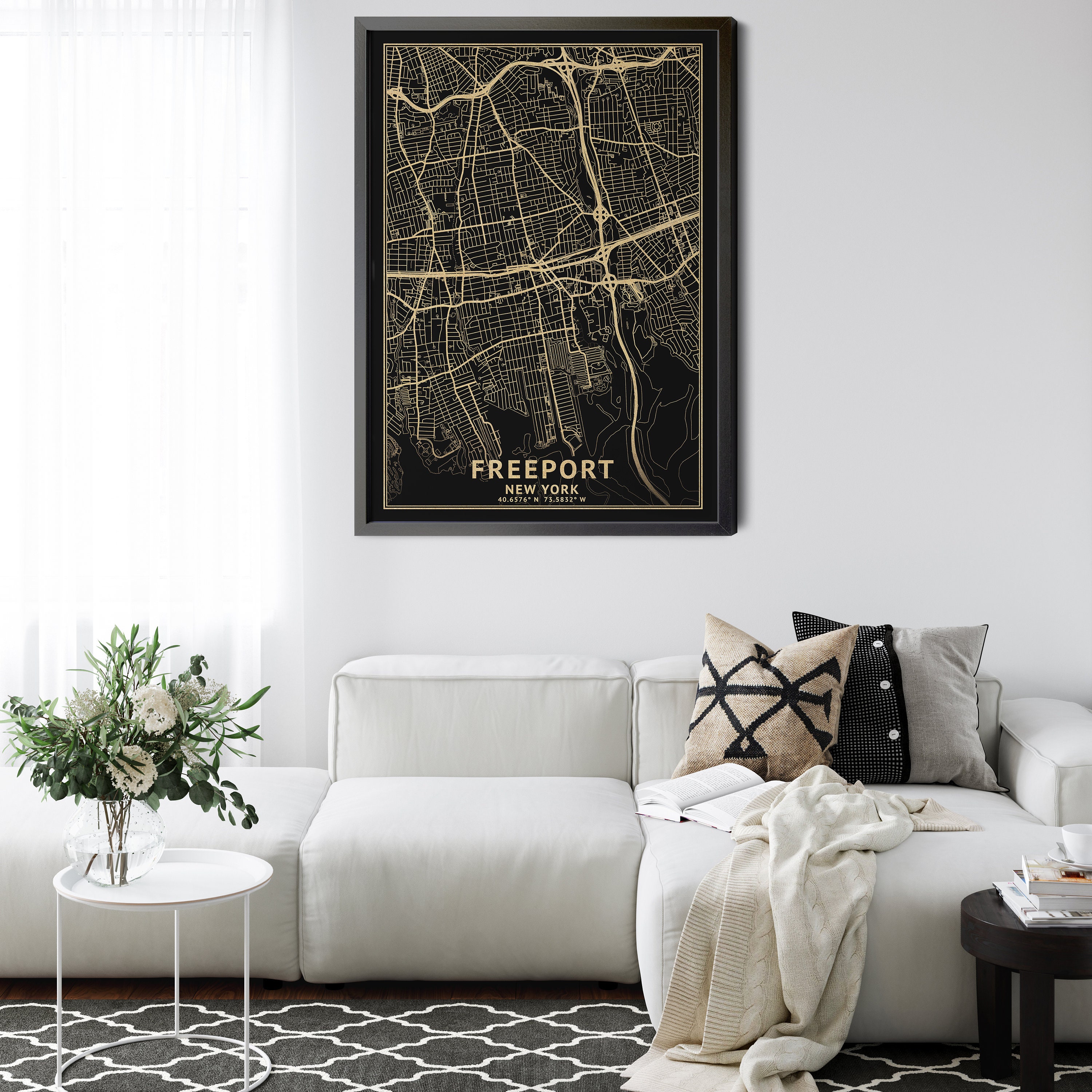Freeport New York Map Black High Resolution Real Gold Leaf - Etsy