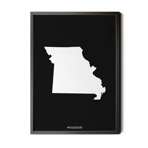 Missouri Map, Black and White, Inverted, Minimalist, Missouri Wall Art, Map of Missouri, Missouri State Map, MO Map, Silhouette, Printable