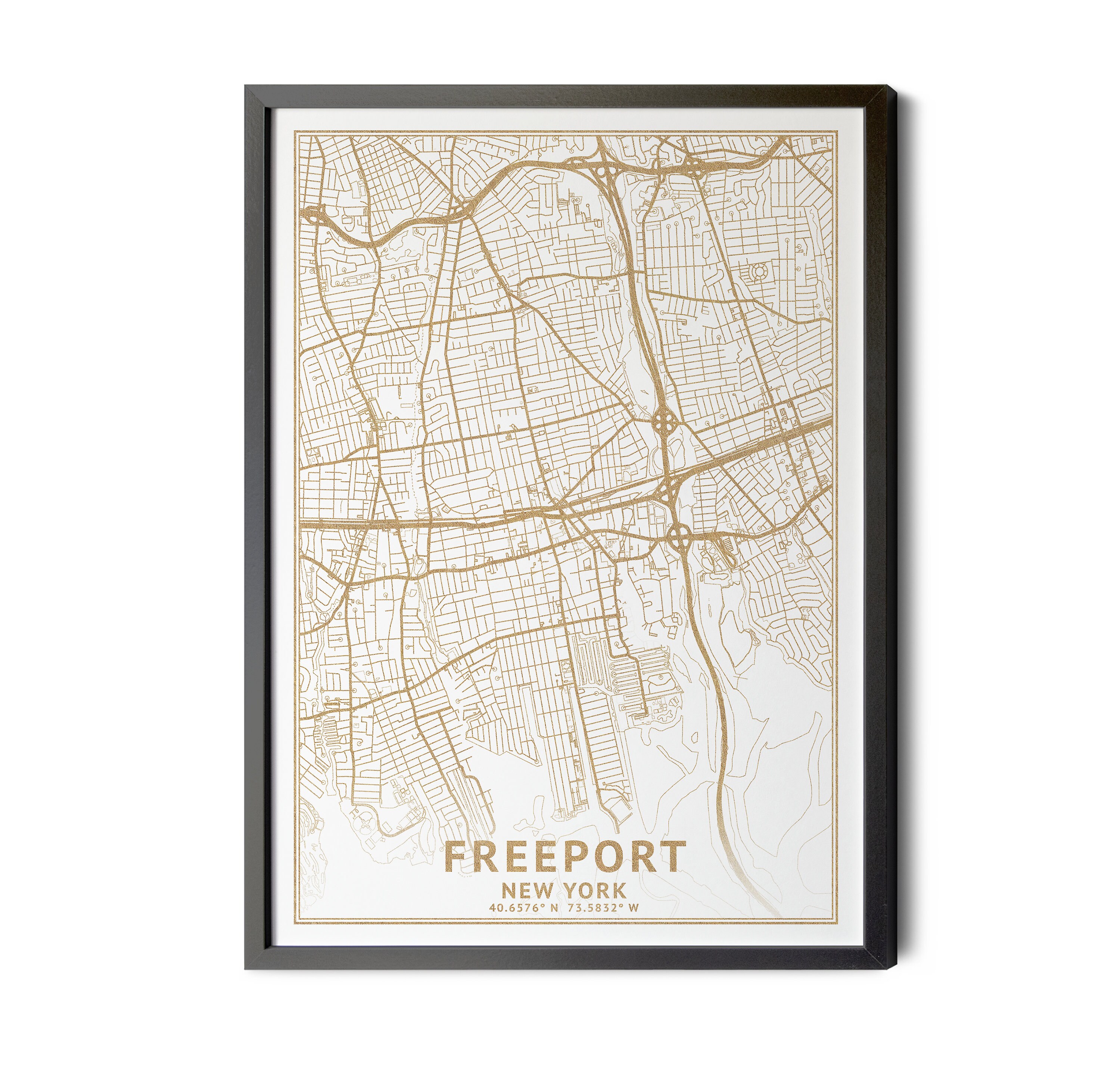 Freeport New York Map, High Resolution Real Gold Leaf Texture