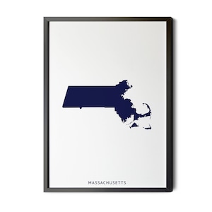 Massachusetts Map, Navy Blue, Minimalist, Massachusetts Wall Art, Map of Massachusetts, MA Map, Massachusetts Silhouette, Printable