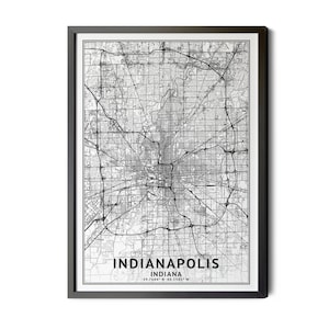 Indianapolis Indiana Map, Black and White, Coordinates, Map of Indianapolis, Indianapolis IN, City Map, Map Art, Perfect Details, Printable