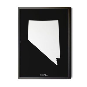 Nevada Map, Black and White, Inverted, Minimalist, Nevada Wall Art, Map of Nevada, Nevada State Map, NV Map, Nevada, Silhouette, Printable