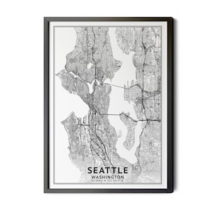Seattle Washington Map, Seattle Map Print, Black and White, Coordinates Map, Map of Seattle, Seattle WA Map, Perfect Details, Printable
