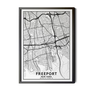 Freeport New York Map, Black and White, Coordinates, Map of Freeport, Freeport NY, City Street Map, Map Art, Perfect Details, Printable