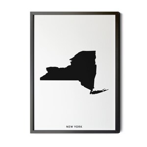 New York State Map, Black and White, Minimalist, NY State Poster, Map of New York State, NY State Map, Map Wall Art, Silhouette, Printable