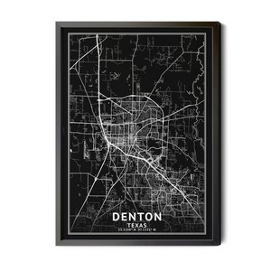 Denton Texas Map, Black and White, Inverted, Coordinates, Map of Denton, Denton TX, Map Art, City Street Map, Perfect Details, Printable