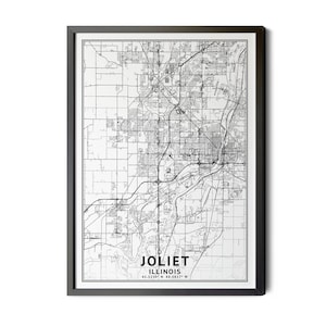 Joliet Illinois Map, Black and White, Coordinates, Map of Joliet, Joliet IL, City Street Map, Perfect Details, Printable