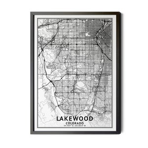 Lakewood Colorado Map, Black and White, Coordinates, Map of Lakewood, Lakewood CO, City Street Map, Map Art, Perfect Details, Printable