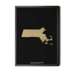 Massachusetts Map, Black, Gold Foil Texture, Contemporary, Massachusetts Wall Art, Map of Massachusetts, MA Map, Silhouette, Printable