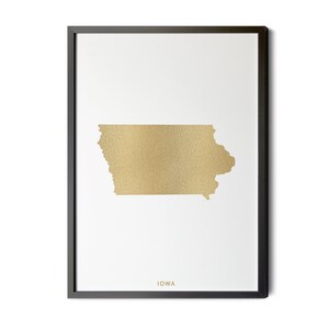 Iowa Map, Gold Foil Texture, Contemporary, Modern Map Art, Map of Iowa, Iowa State Map Art, IA, Map Art Wall Decor, Silhouette, Printable