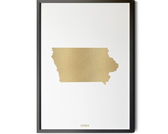 Iowa Map, Gold Foil Texture, Contemporary, Modern Map Art, Map of Iowa, Iowa State Map Art, IA, Map Art Wall Decor, Silhouette, Printable