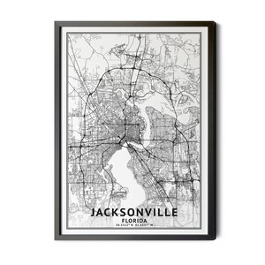 Jacksonville Florida Map, Black and White, Coordinates, Map of Jacksonville, Jacksonville FL, City Street Map, Perfect Details, Printable