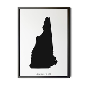 New Hampshire Map, Black and White, Minimalist, New Hampshire Wall Art, Map of New Hampshire, New Hampshire State Map, Silhouette, Printable