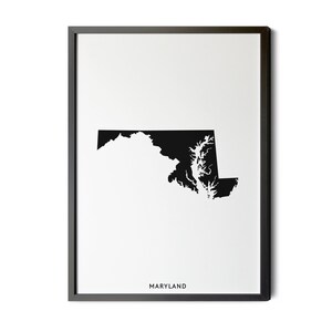 Maryland Map, Black and White, Minimalist, MD Map, Map of Maryland, Maryland State Map, Maryland Poster, MD, Silhouette, Printable