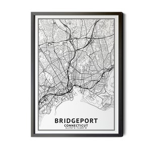 Bridgeport Connecticut Map, Black and White, Coordinates, Map of Bridgeport, Bridgeport CT, Map Art, City Map, Perfect Details, Printable