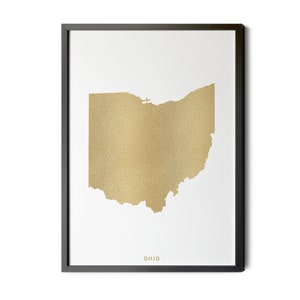Ohio Map, Gold Foil Texture, Ohio Wall Art, Ohio Poster, Map of Ohio, Ohio State Map, OH Map, Ohio Wall Art, Silhouette, Printable