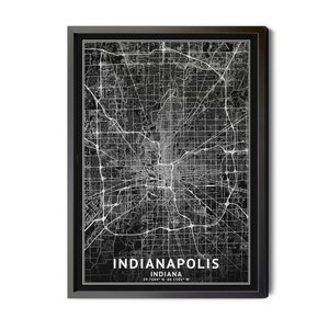 Indianapolis Indiana Map, Black and White, Inverted, Coordinates, Map of Indianapolis, Indianapolis IN, City Map, Perfect Details, Printable