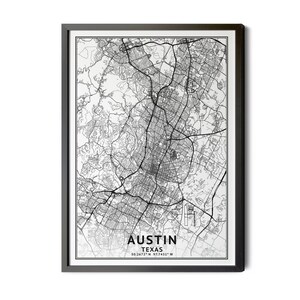 Austin Texas Map, Black and White, Coordinates, Map of Austin, Austin TX, Map Art, City Street Map, Perfect Details, Printable