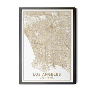 Los Angeles California Map, High Resolution Real Gold Leaf Texture, Los Angeles Map Print, Map of Los Angeles, Perfect Details, Printable