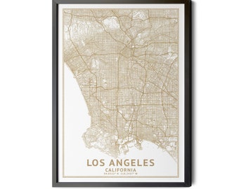 Los Angeles California Map, High Resolution Real Gold Leaf Texture, Los Angeles Map Print, Map of Los Angeles, Perfect Details, Printable