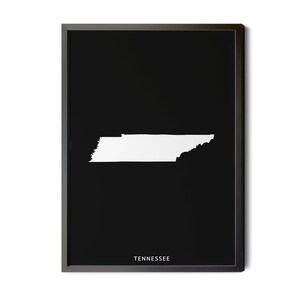 Tennessee Map, Black and White, Inverted, Minimalist, Tennessee Wall Art, Tennessee Poster, Map of Tennessee, TN Map, Silhouette, Printable