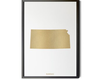 Gold Foil Kansas Map Art, KS State Silhouette (Printable)