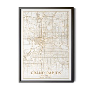 Grand Rapids Michigan Map, High Resolution Real Gold Leaf Texture, Coordinates, Map of Grand Rapids MI, Map Art, Perfect Details, Printable