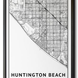 Huntington Beach California Map, Black and White, Coordinates, Map of ...