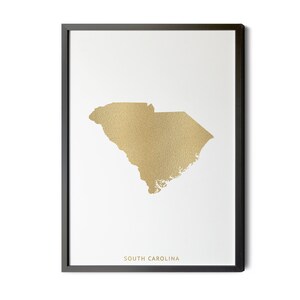 South Carolina Map, Gold Foil Texture, South Carolina Wall Art, South Carolina Poster, Map of South Carolina, SC Map, Silhouette, Printable.