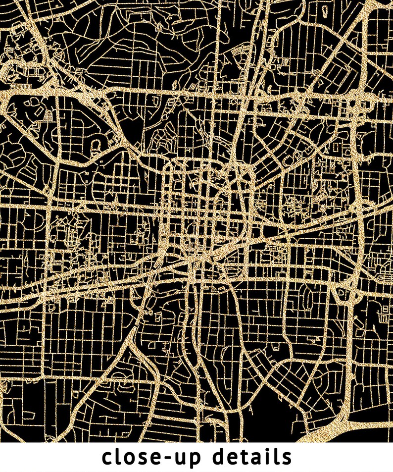 Greensboro North Carolina Map, Black, High Resolution Real Gold Leaf Texture, Coordinates, Map ...
