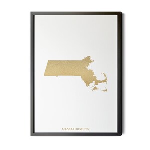 Massachusetts Map, Gold Foil Texture, Contemporary, MA Wall Art, Massachusetts Wall Art, Map of Massachusetts, MA, Silhouette, Printable