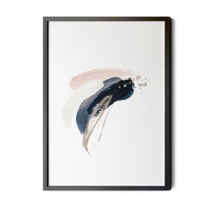 Navy Pink Wall Art, Gold Foil Texture, Brush Strokes, Abstract Art Print, Printable Watercolor, Downloadable, up to Large Wall Decor Sizes.