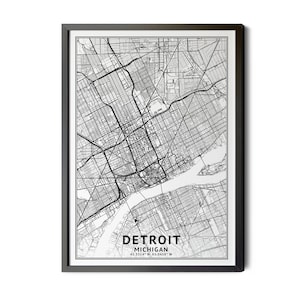 Detroit Michigan Map, Black and White, Coordinates, Map of Detroit, Detroit MI, City Street Map, Map Art, Perfect Details, Printable