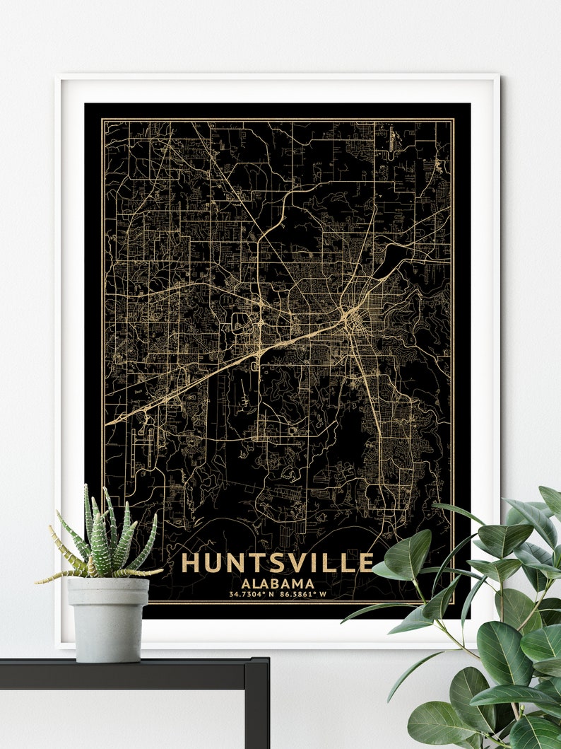 Huntsville Alabama Map Black High Resolution Real Gold Leaf - Etsy