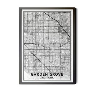 Garden Grove California Map, Black and White, Coordinates, Map of Garden Grove, Garden Grove CA, City Street Map, Perfect Details, Printable