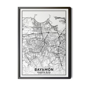 Bayamon Puerto Rico Map, Black and White, Coordinates, Map of Bayamon, Bayamon PR, Map Art, City Map, Perfect Details, Printable