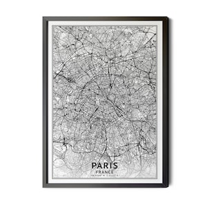 Paris France Map, Paris Map Print, Coordinates, Black and White, Minimalist Map, Map of Paris, Paris City Map, Perfect Details, Printable
