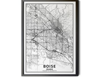 Boise Idaho Map, Black and White, Coordinates, Map of Boise, Boise ID, Map Art, City Street Map, Perfect Details, Printable