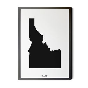 Idaho Map, Black and White, Minimalist, Idaho State Map Wall Art, Idaho Map Print, Idaho Poster, Silhouette, Printable