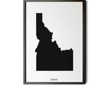Idaho Map, Black and White, Minimalist, Idaho State Map Wall Art, Idaho Map Print, Idaho Poster, Silhouette, Printable