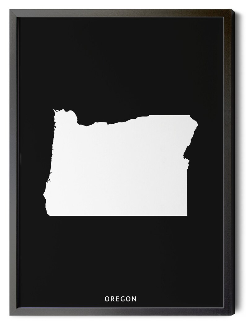 Oregon Map Black and White Inverted Minimalist Oregon Wall - Etsy
