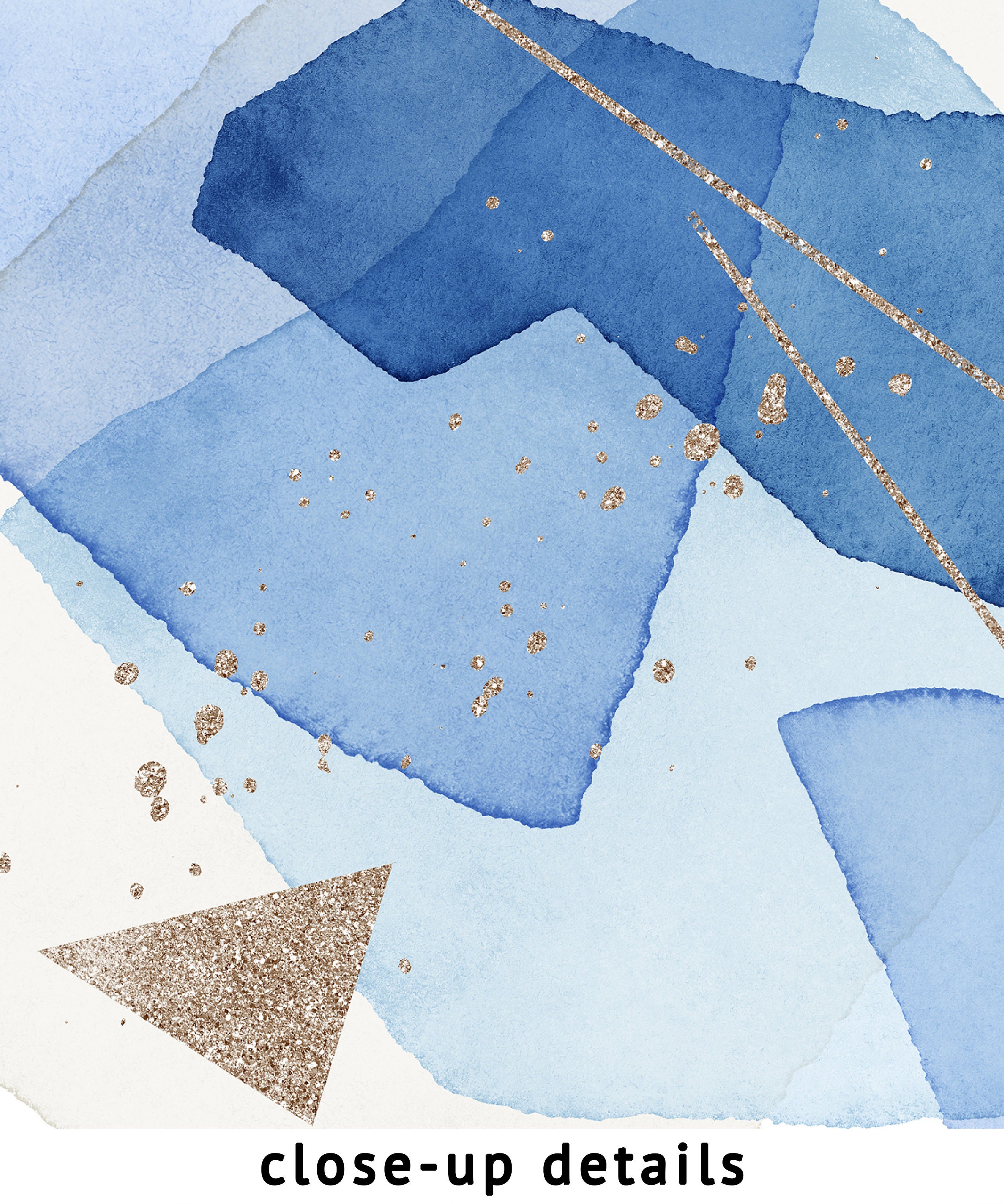 Light Blue Wall Art, Gold Foil Texture, Abstract Art Print, Watercolor ...