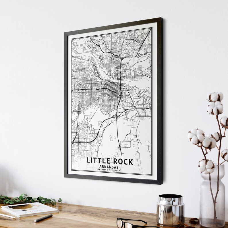 Little Rock Arkansas Map Black and White Coordinates Map of Etsy