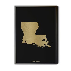 Louisiana Map, Black, Gold Foil Texture, Contemporary, Modern Map Art, Louisiana Wall Art, Map of Louisiana, Silhouette, Printable