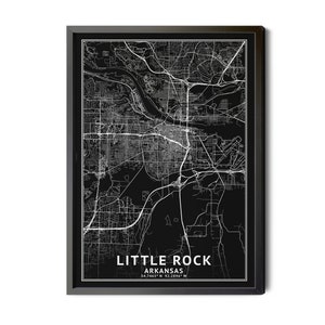 Little Rock Arkansas Map, Black and White, Inverted, Coordinates, Map of Little Rock, Little Rock AK, City Map, Perfect Details, Printable