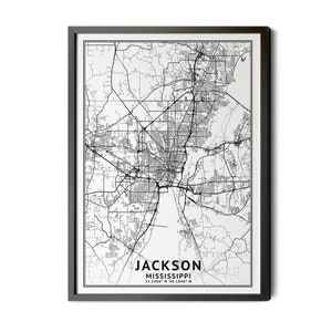 Jackson Mississippi Map, Black and White, Coordinates, Jackson Map, Map of Jackson, Jackson MS Map, Map Wall Art, Perfect Details, Printable